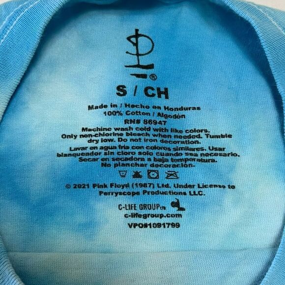 Pink Floyd Band Tee Blue Tie Dye Cropped Raw Hem Crew Neck Cotton Size Small - Picture 9 of 10